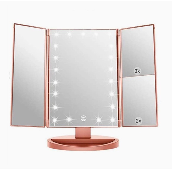 Other - NWOT Rose Gold Light-Up Tri-Fold Vanity Mirror